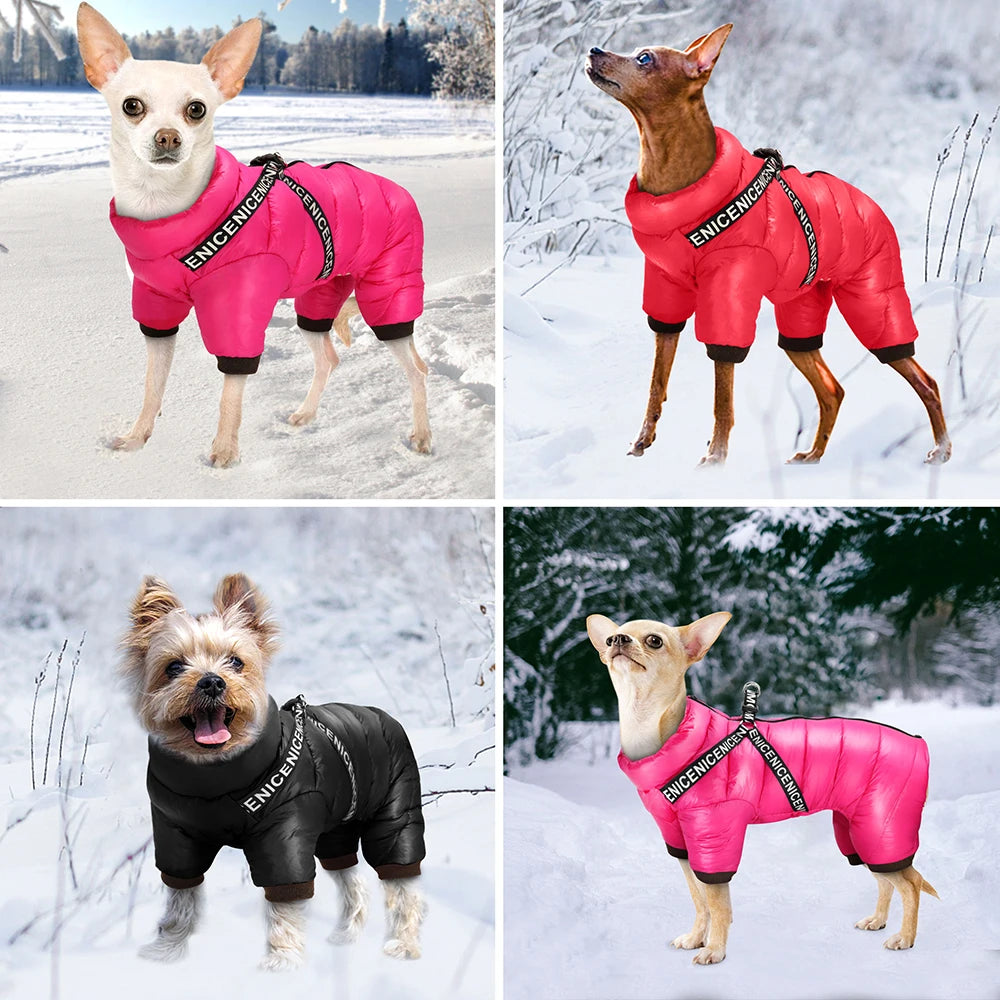 Super Warm Winter Dog Jacket with Harness: Waterproof Pet Coat