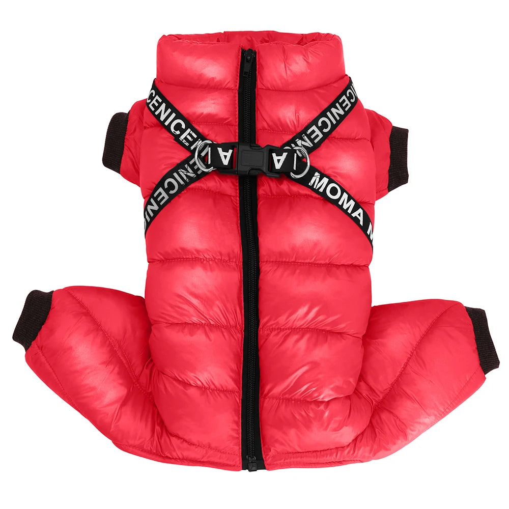 Super Warm Winter Dog Jacket with Harness: Waterproof Pet Coat