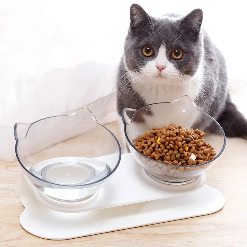 Double Cat Bowl with Non-Slip Inclination Stand