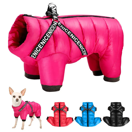 Super Warm Winter Dog Jacket with Harness: Waterproof Pet Coat