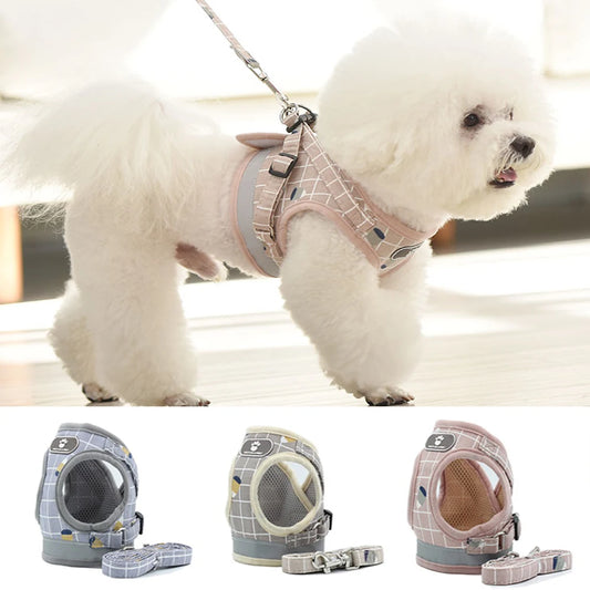 Reflective Adjustable Mesh Dog Harness and Leash Set