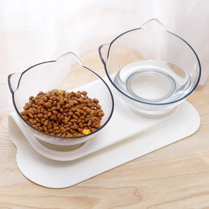 Double Cat Bowl with Non-Slip Inclination Stand