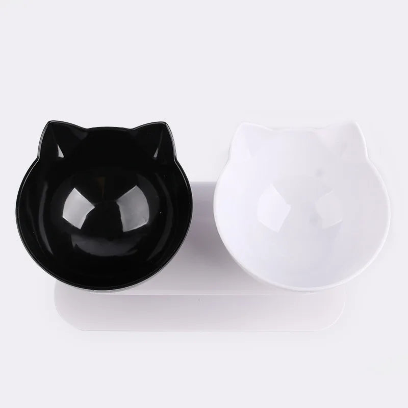 Double Cat Bowl with Non-Slip Inclination Stand