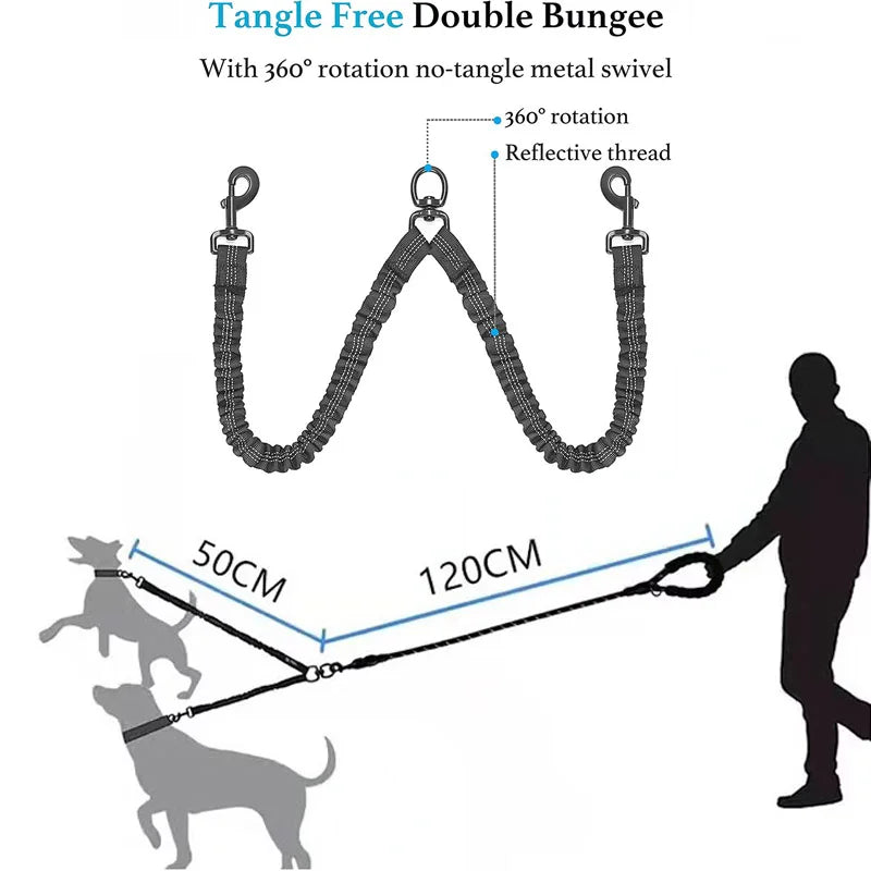 Ultimate Reflective Two-in-One Dog Leash - Anti-Tangle Perfect for Double Pet Walking