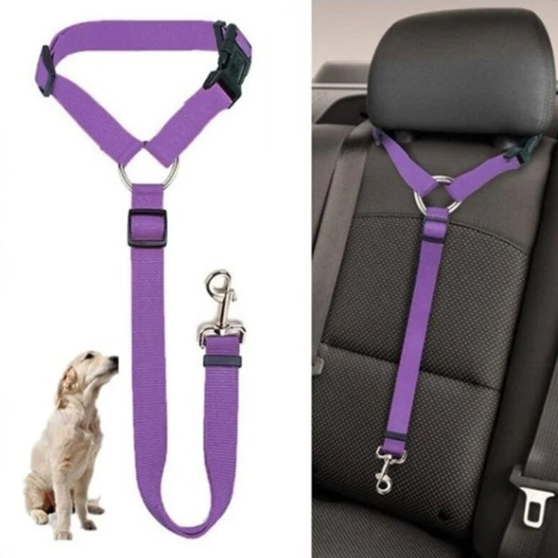 Adjustable Solid Color 2-in-1 Pet Car Seat Belt & Leash