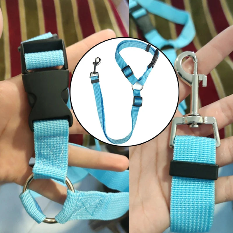 Adjustable Solid Color 2-in-1 Pet Car Seat Belt & Leash