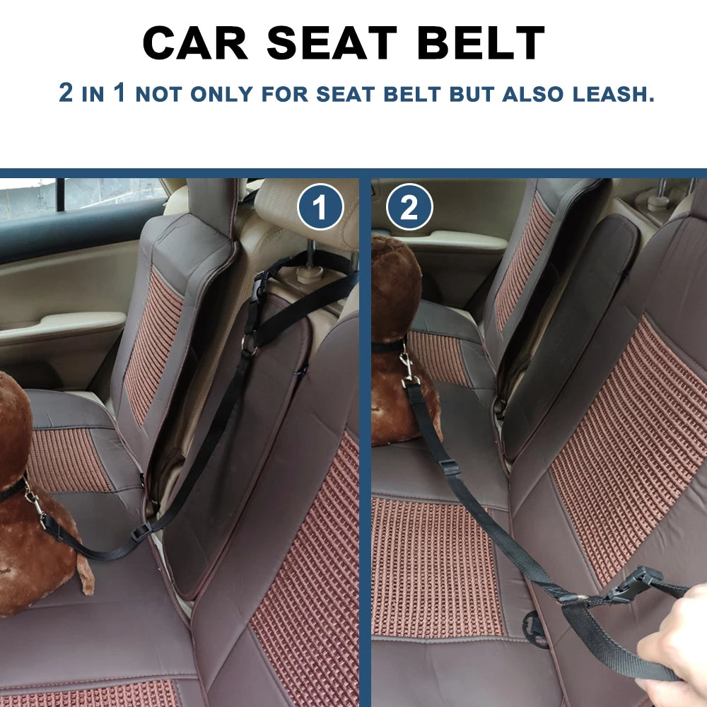 Adjustable Solid Color 2-in-1 Pet Car Seat Belt & Leash