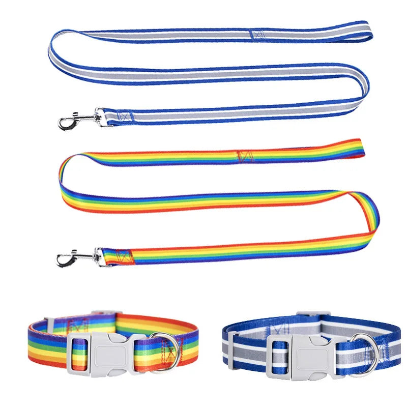 Rainbow Nylon Dog Leash and Collar Set & Individual