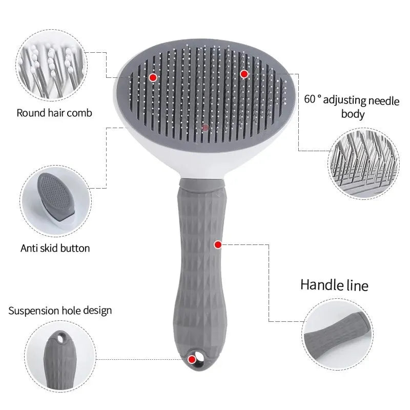 Self-Cleaning Pet Hair Remover Brush Grooming Tool for Dogs & Cats