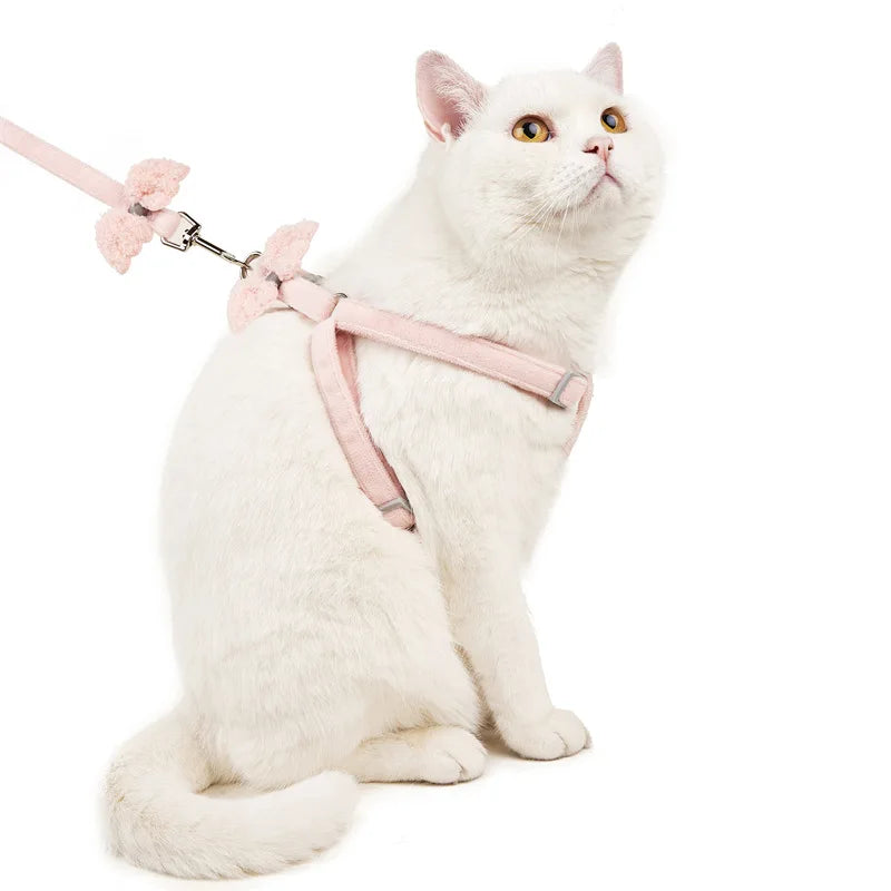 Stylish Plaid Bowknot Cat Harness with Long Leash