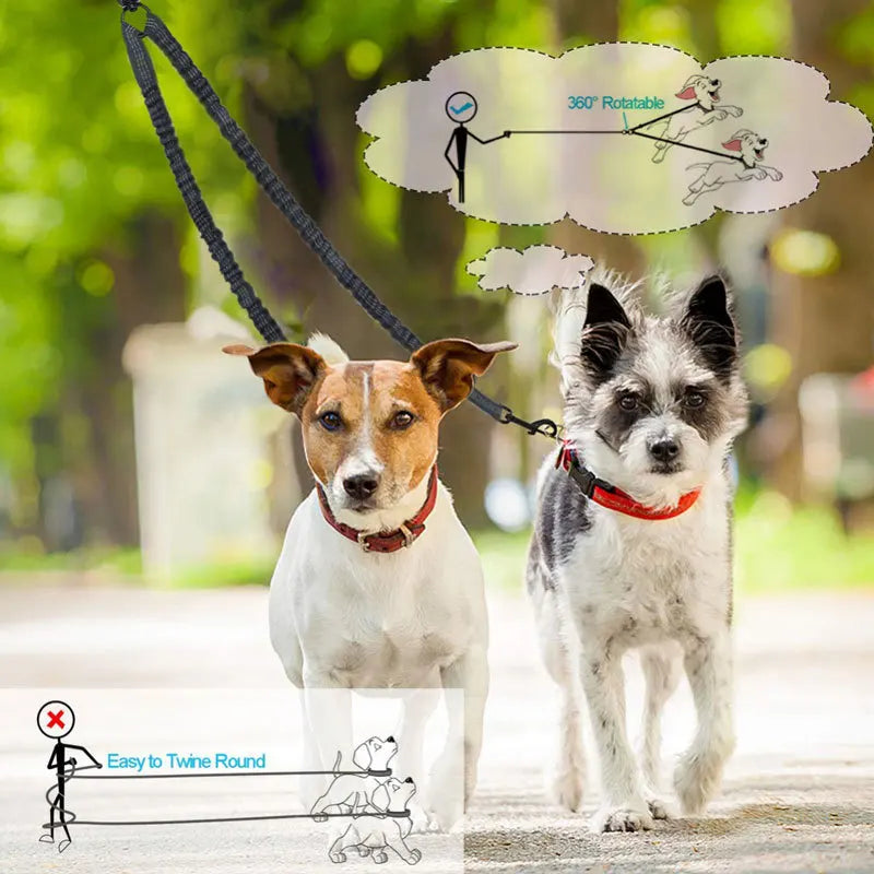 Ultimate Reflective Two-in-One Dog Leash - Anti-Tangle Perfect for Double Pet Walking