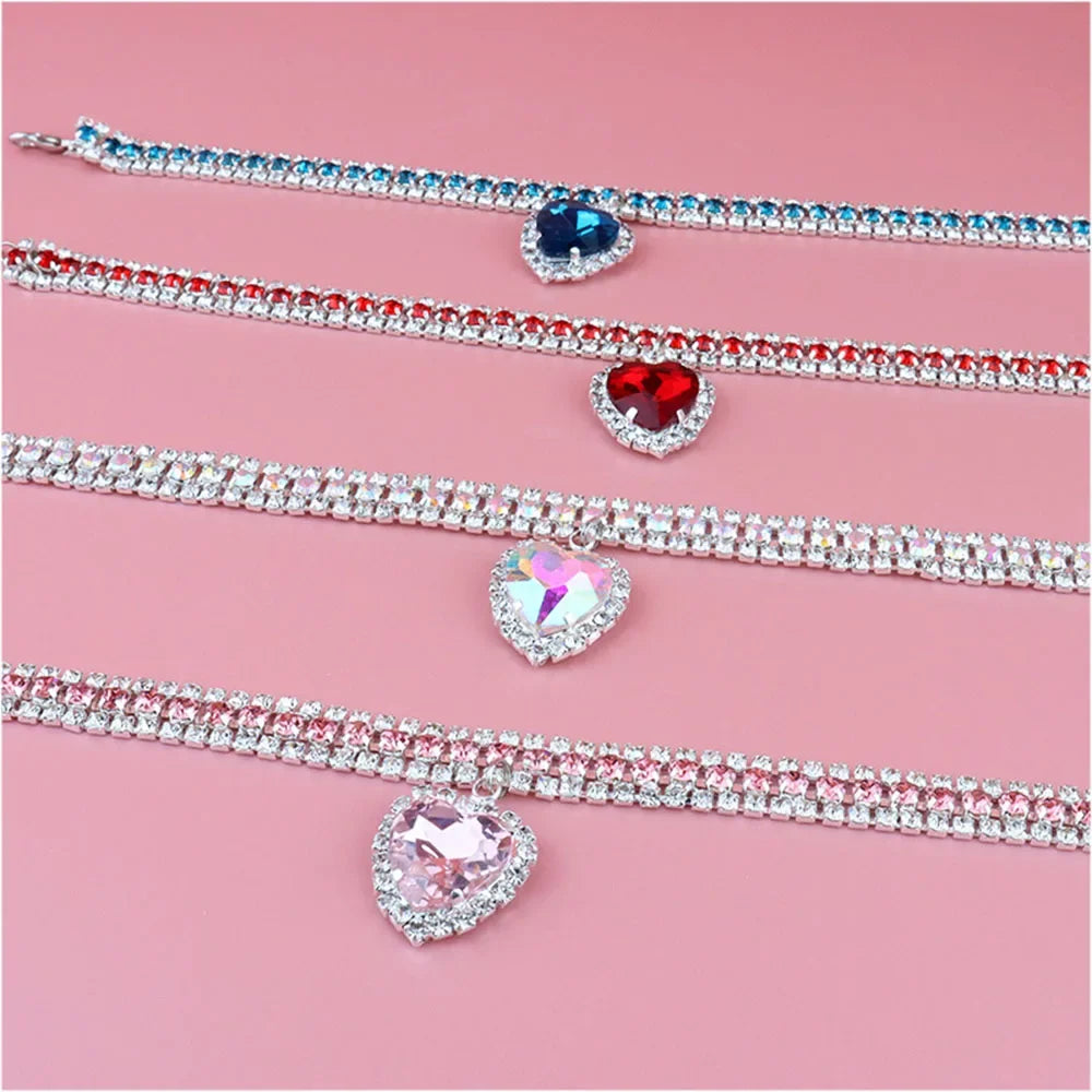 Luxury Crystal Collar with Love Pendant: For Small Dogs and Cats