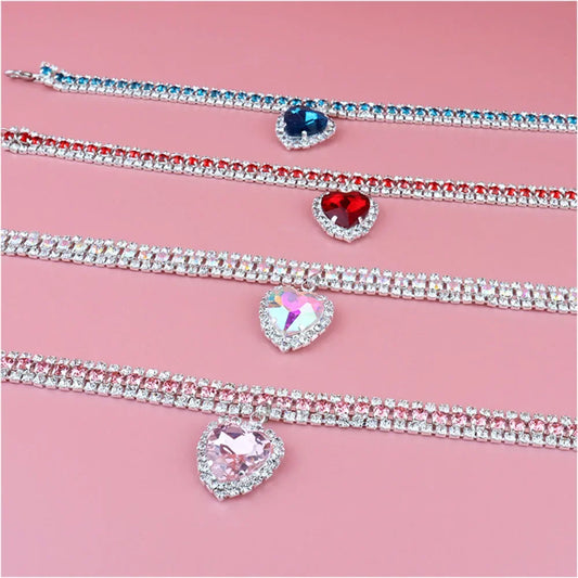 Luxury Crystal Collar with Love Pendant: For Small Dogs and Cats