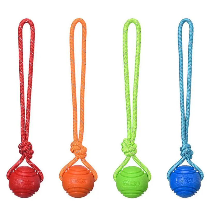 Indestructible Bouncy Rubber Chew Ball with String – Interactive Dog Toy for Big Dogs and Puppies