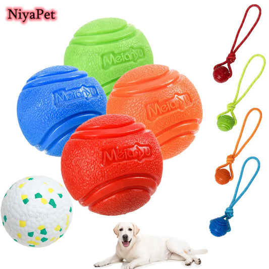 Indestructible Bouncy Rubber Chew Ball with String – Interactive Dog Toy for Big Dogs and Puppies